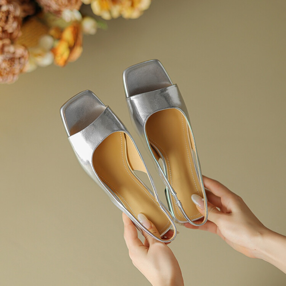 Sandals - Mules confortables à talon chaton métallique