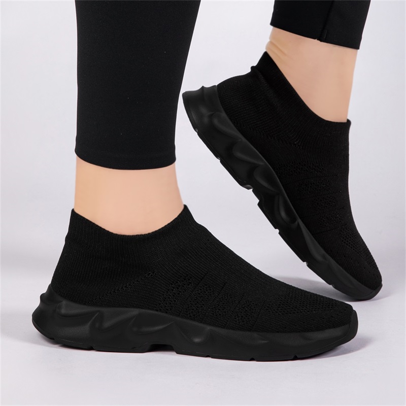 Knit Fabric Lace Up Sneakers - Chaussures de marche en maille tricotée