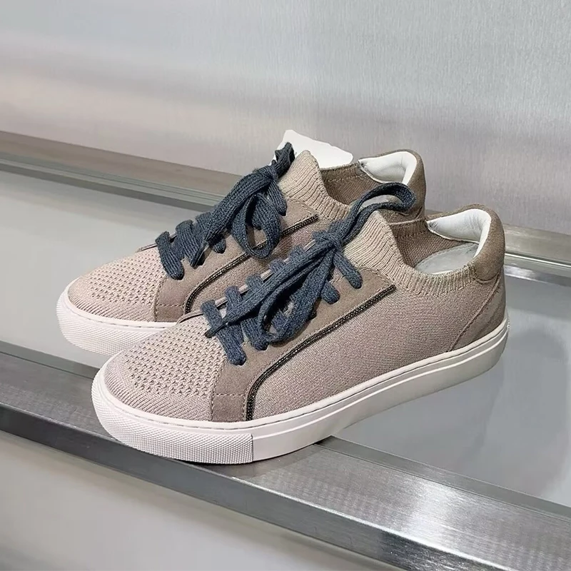 Knit Fabric Lace Up Sneakers - Femmes tricot respirant baskets printemps automne