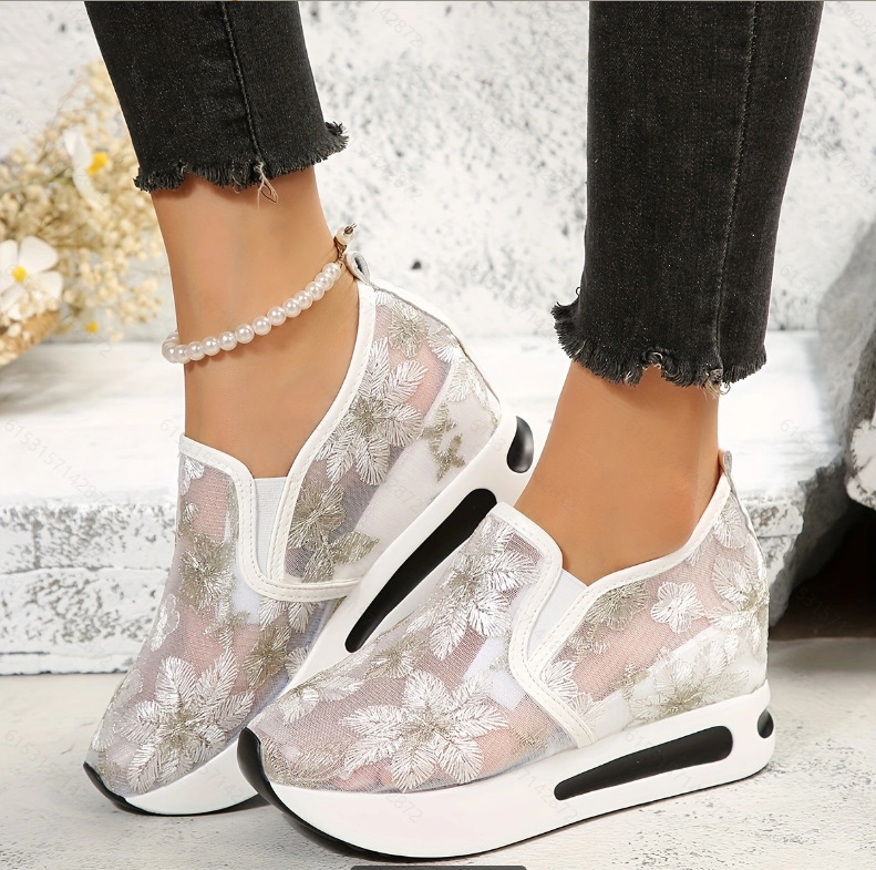 Breathable Mesh Athletic Shoes - Chaussures plates en dentelle à plateforme