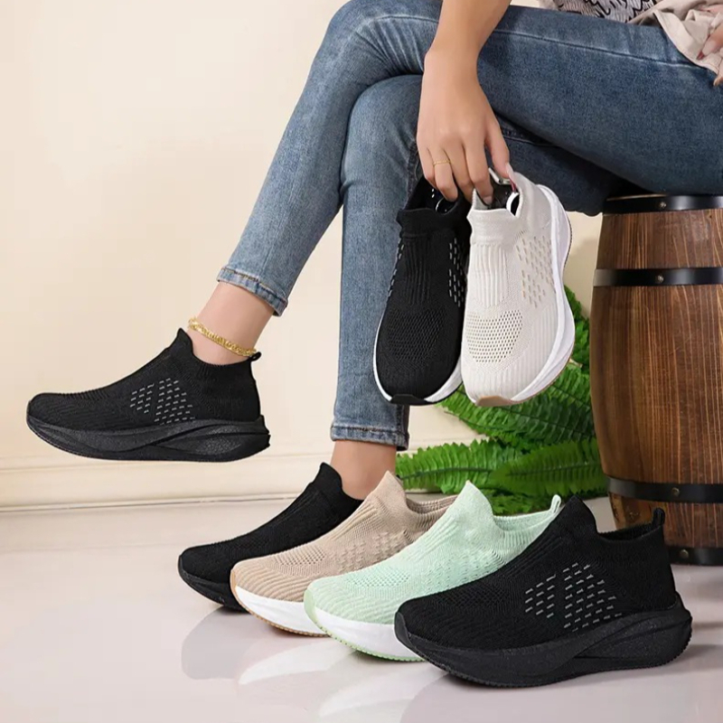 Knit Fabric Lace Up Sneakers - Chaussures de course unisexes à enfiler,
