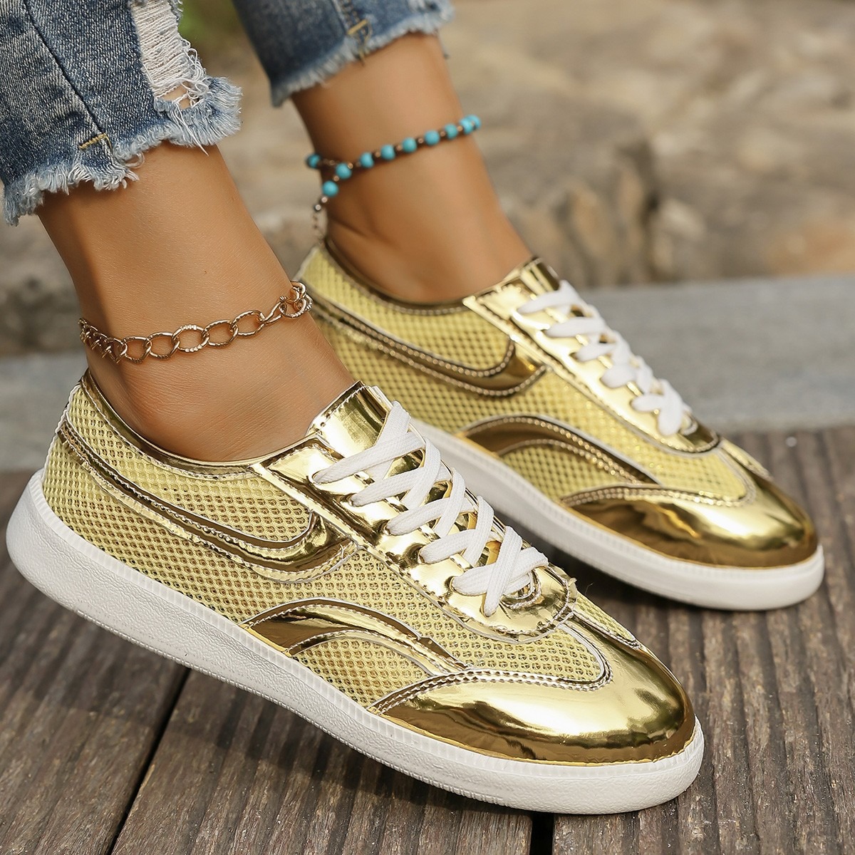 Nouvelles baskets pour femmes  - Knit Fabric Lace Up Sneakers avis et prix