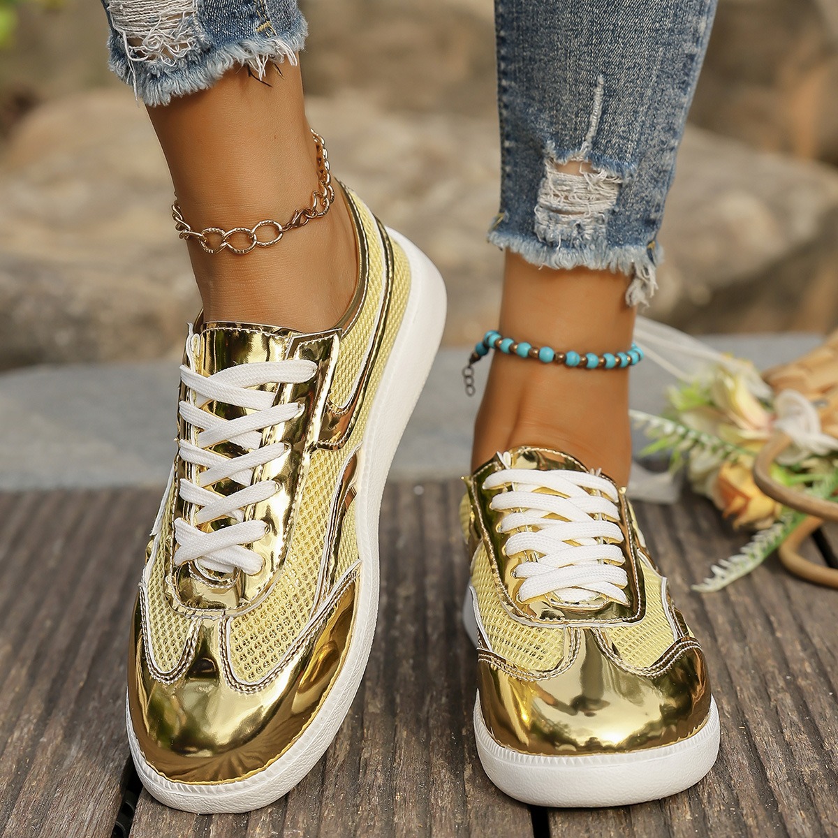 Nouvelles baskets pour femmes  - Knit Fabric Lace Up Sneakers avis et prix