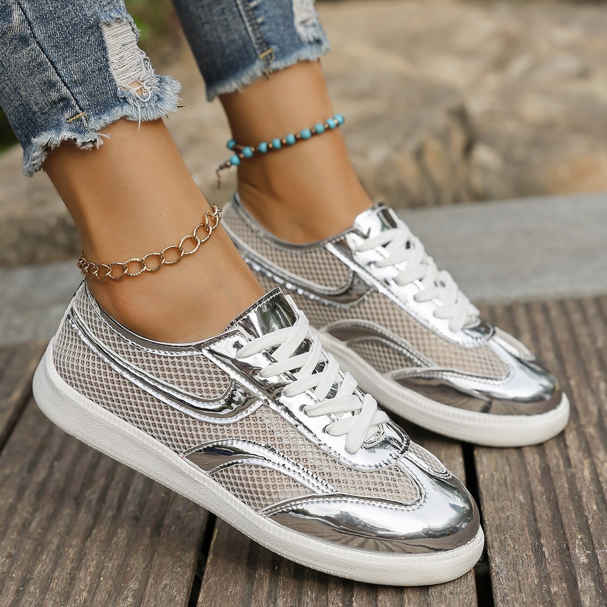 Nouvelles baskets pour femmes  - Knit Fabric Lace Up Sneakers avis et prix