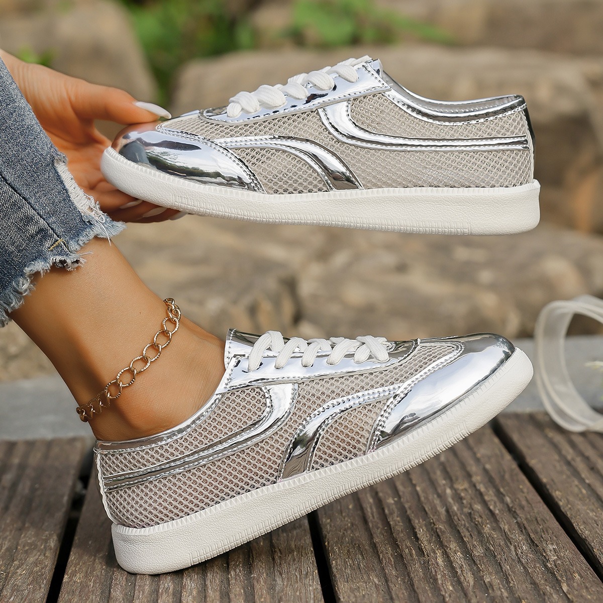 Nouvelles baskets pour femmes  - Knit Fabric Lace Up Sneakers avis et prix