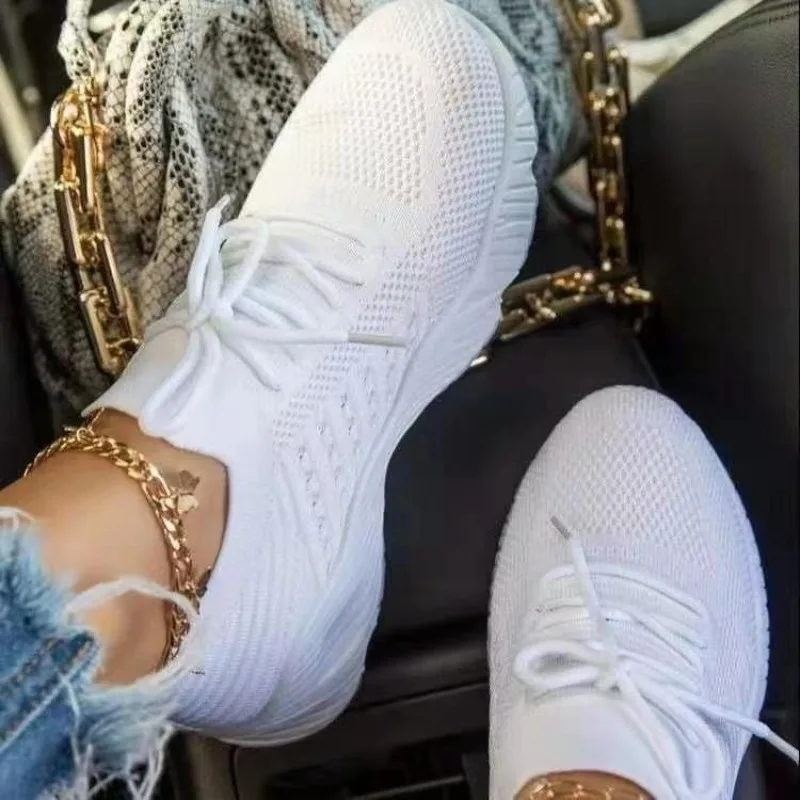 Baskets décontractées en maill - Knit Fabric Lace Up Sneakers avis et prix
