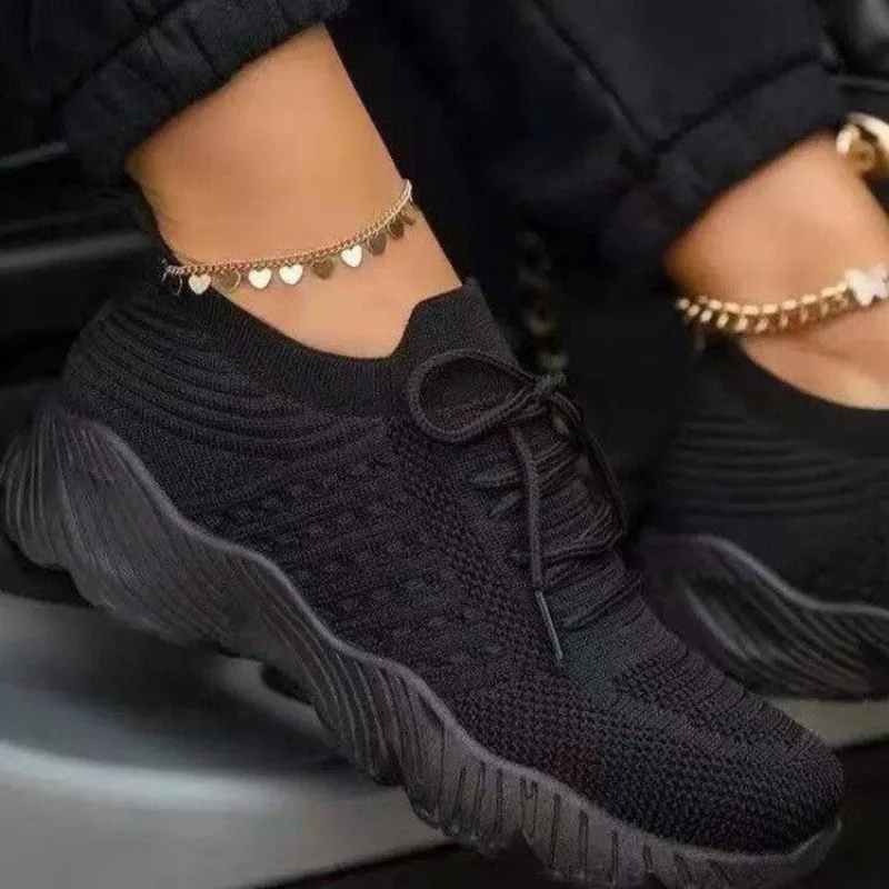 Baskets décontractées en maill - Knit Fabric Lace Up Sneakers avis et prix