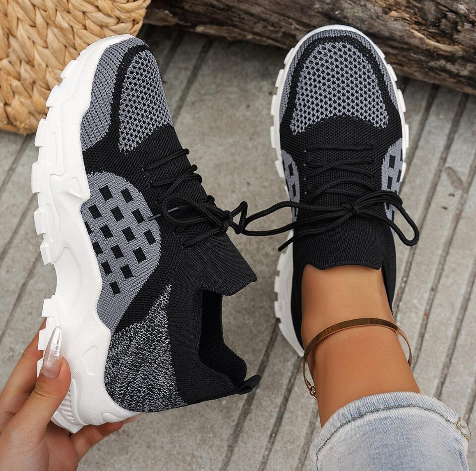 Chaussures de sport respirante - Knit Fabric Lace Up Sneakers avis et prix