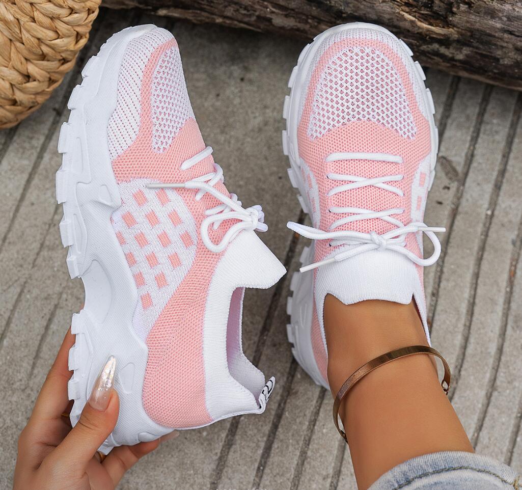 Chaussures de sport respirante - Knit Fabric Lace Up Sneakers avis et prix