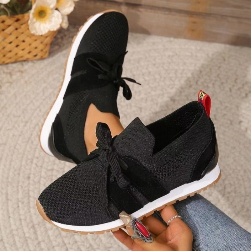 Nouveau noir tricot respirant  - Knit Fabric Lace Up Sneakers avis et prix