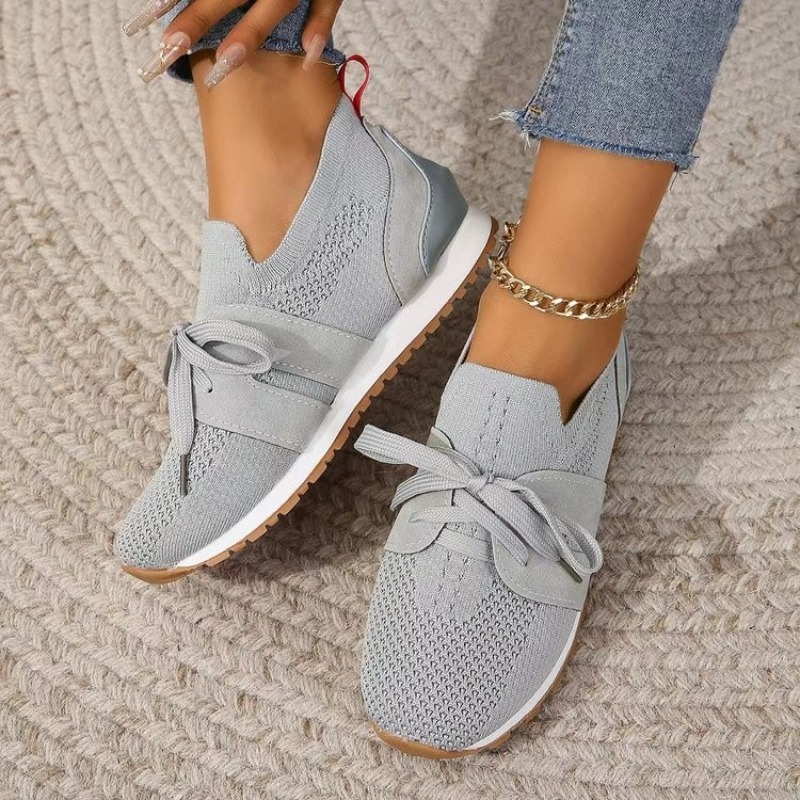 Nouveau noir tricot respirant  - Knit Fabric Lace Up Sneakers avis et prix