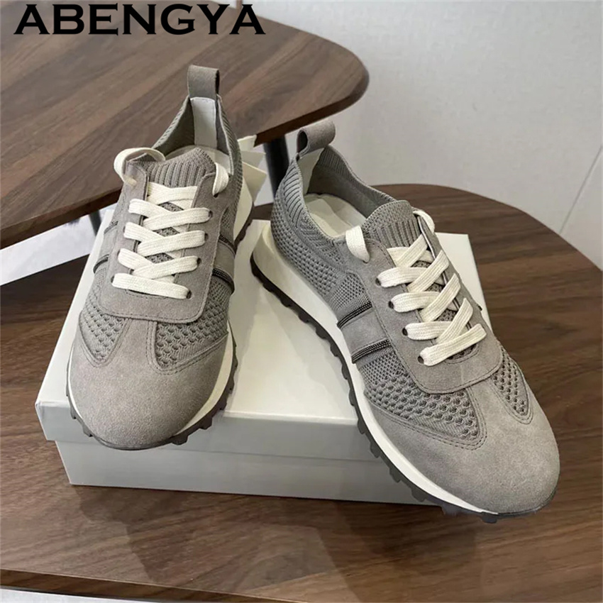 Chaussures plates décontractée - Knit Fabric Lace Up Sneakers avis et prix
