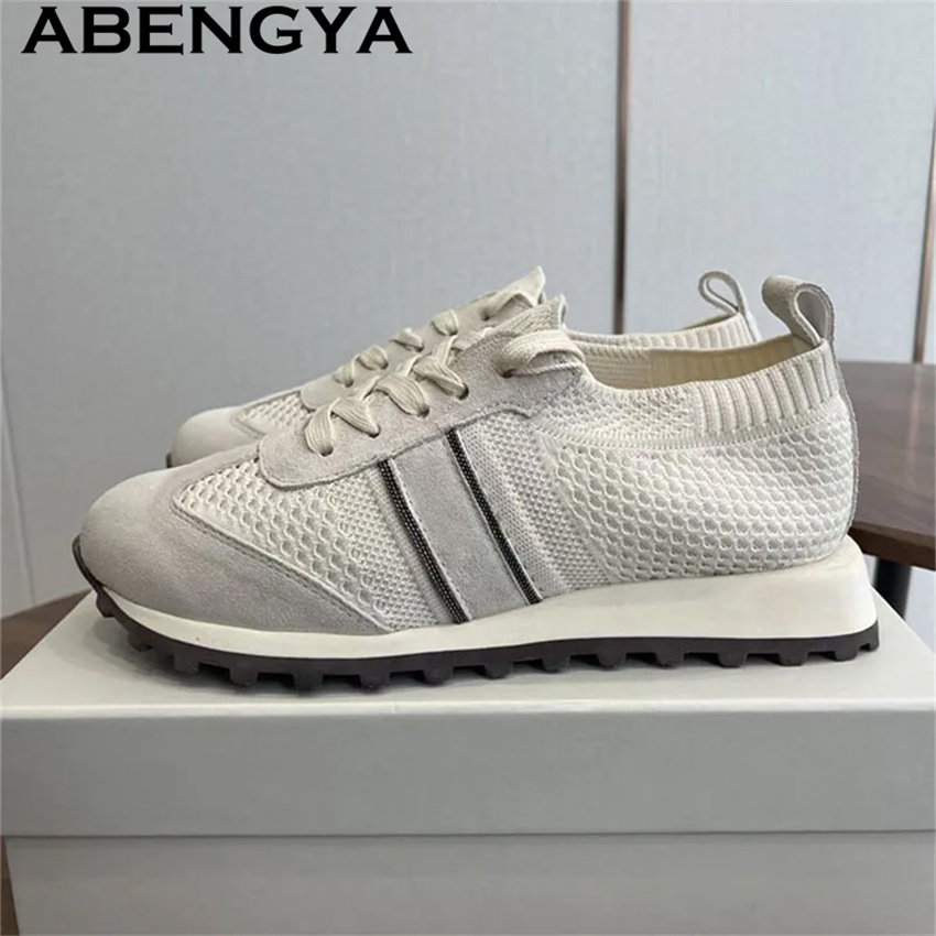 Chaussures plates décontractée - Knit Fabric Lace Up Sneakers avis et prix