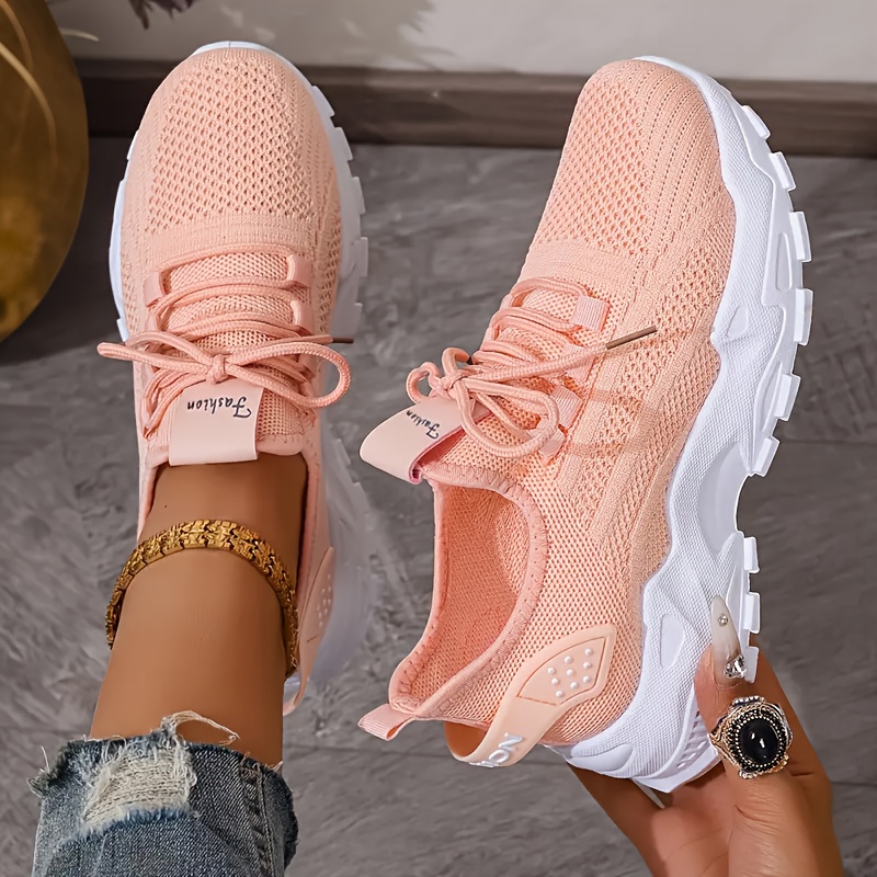 Baskets en tricot respirantes, - Knit Fabric Lace Up Sneakers avis et prix