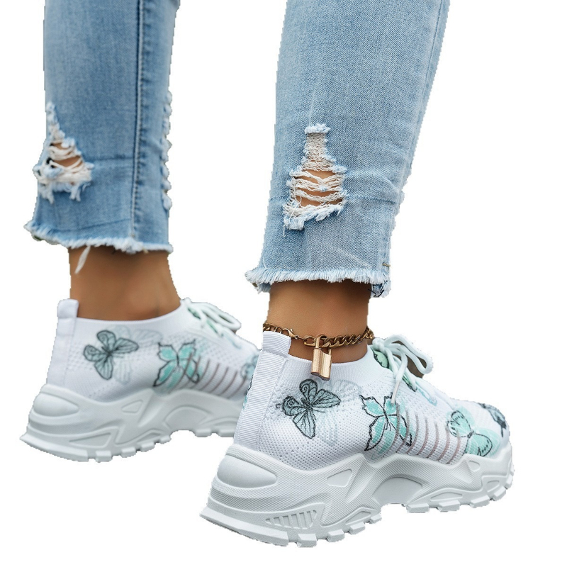 Baskets en maille à imprimé pa - Knit Fabric Lace Up Sneakers avis et prix