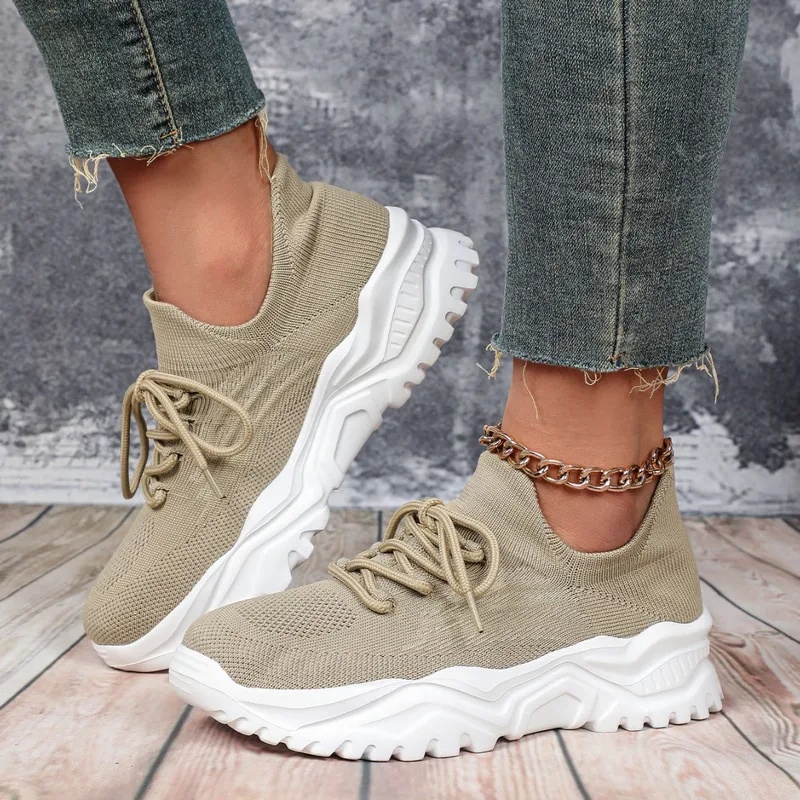Baskets plateforme épaisses te - Knit Fabric Lace Up Sneakers avis et prix