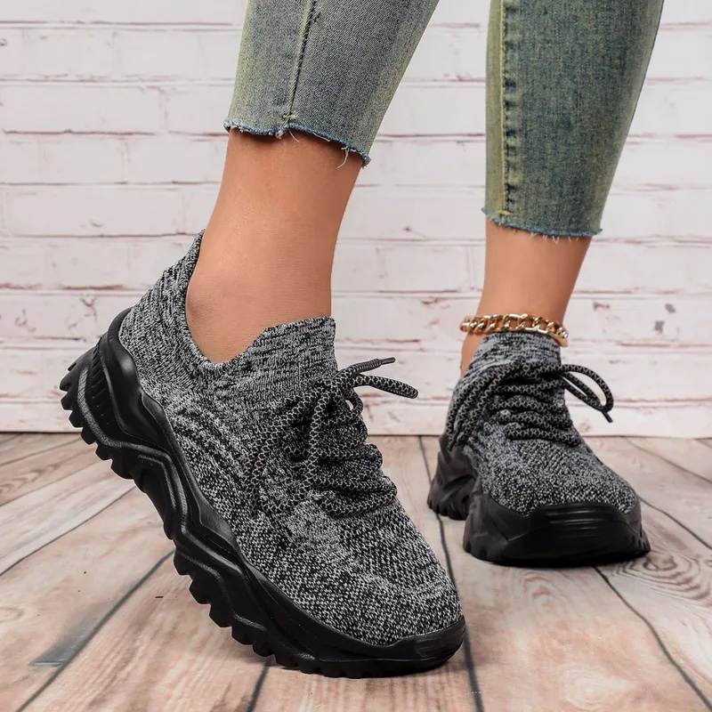 Baskets plateforme épaisses te - Knit Fabric Lace Up Sneakers avis et prix