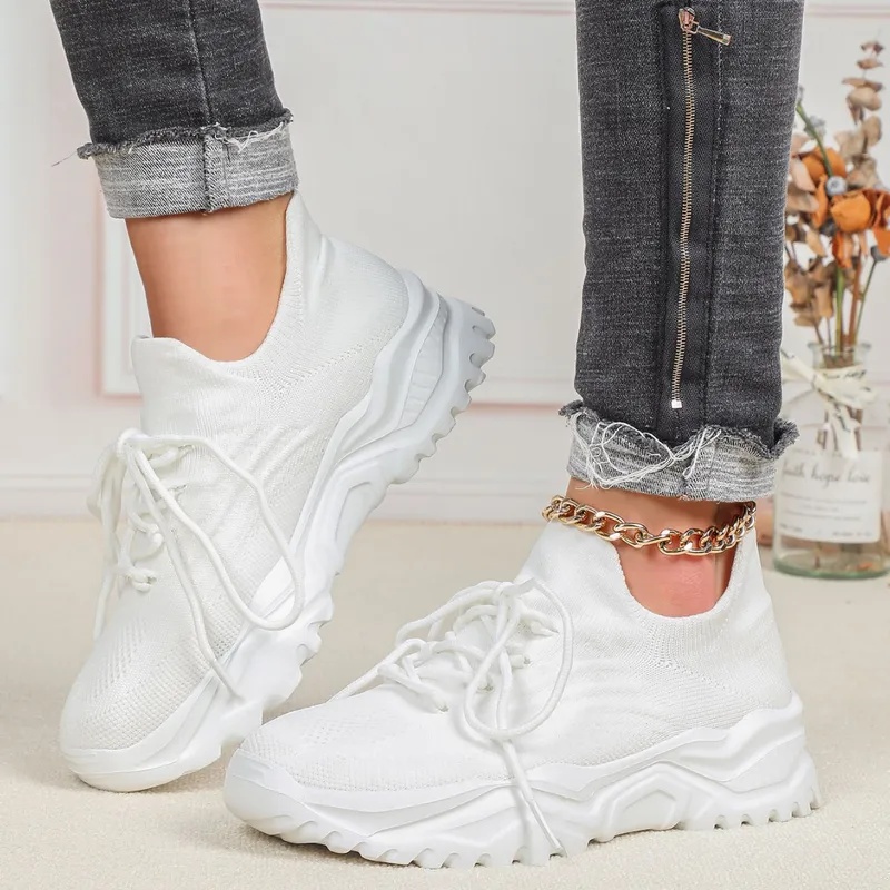 Baskets plateforme épaisses te - Knit Fabric Lace Up Sneakers avis et prix