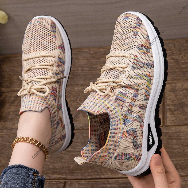 Baskets en tricot à enfiler po - Knit Fabric Lace Up Sneakers avis et prix