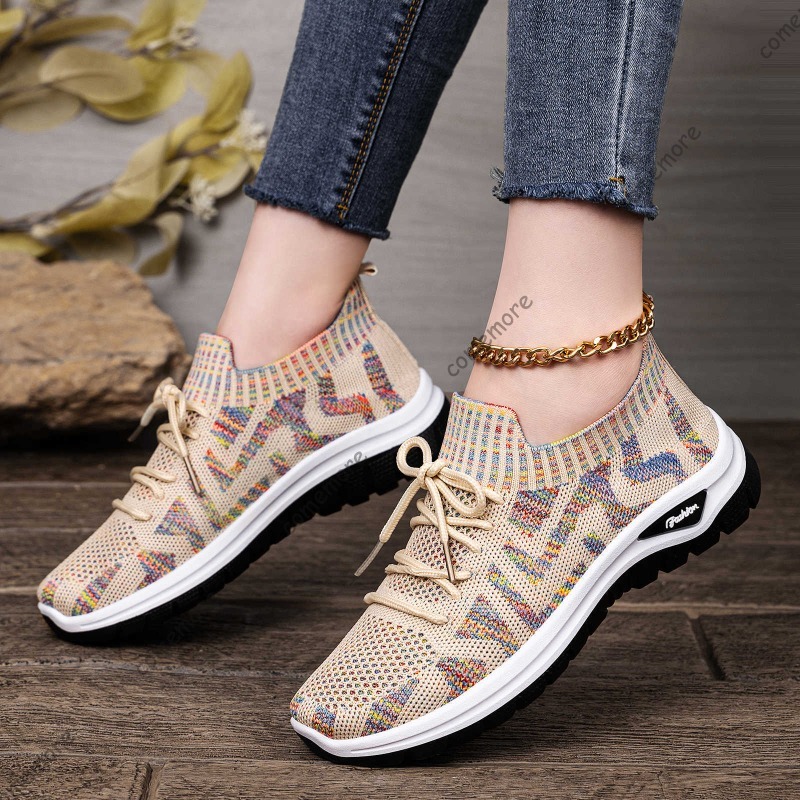 Baskets en tricot à enfiler po - Knit Fabric Lace Up Sneakers avis et prix