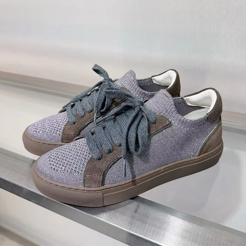 Femmes tricot respirant basket - Knit Fabric Lace Up Sneakers avis et prix