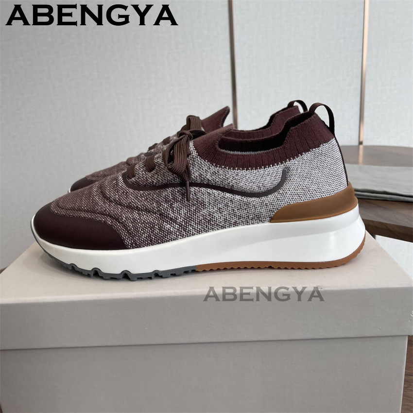 Nouvelles chaussures mocassins - Knit Fabric Lace Up Sneakers avis et prix